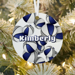 basketball player keepsake blue grey team colours metal tree decoration