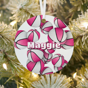 basketball player keepsake girls name pink white metal tree decoration