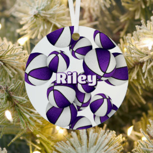 basketball player keepsakes kids name purple white metal tree decoration
