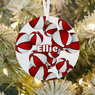 basketball player keepsakes kids red team colours metal tree decoration