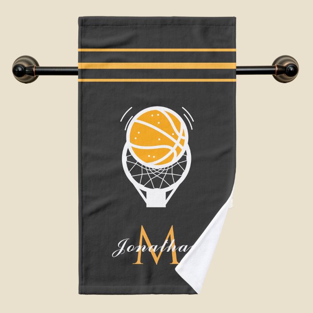 Basketball Player Name & Initial Striped Team Game Hand Towel (Creator Uploaded)