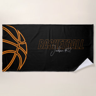 Basketball Player Name Number Coach Black Sports Beach Towel