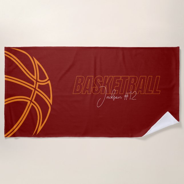 Basketball Player Name Number Coach Red Sports Beach Towel (Front)
