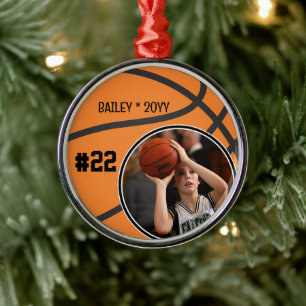 Basketball Player Name Number Photo Keepsake Metal Tree Decoration