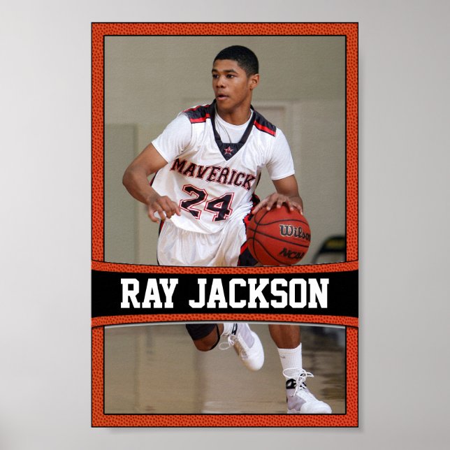 Basketball Player Name & Photo Sports Poster (Front)
