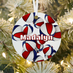 basketball player name red blue team colors metal tree decoration