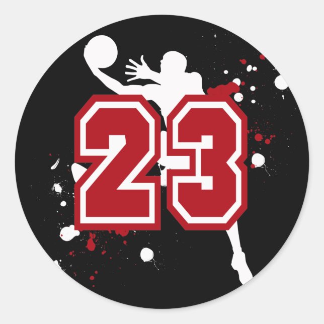 BASKETBALL PLAYER NUMBER 23 CLASSIC ROUND STICKER (Front)