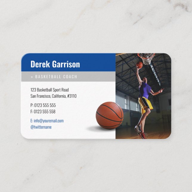 Basketball Player Photo | Basketball Coach Busines Business Card (Front)