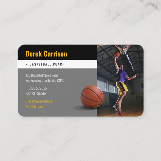 Basketball Player Photo | Basketball Coach Busines Business Card (Front)