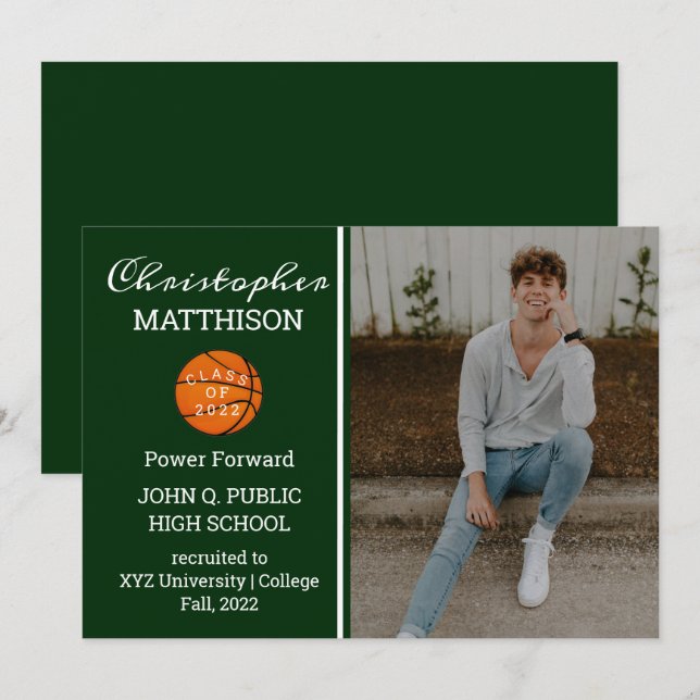 Basketball Player Photo Graduation Announcement (Front/Back)