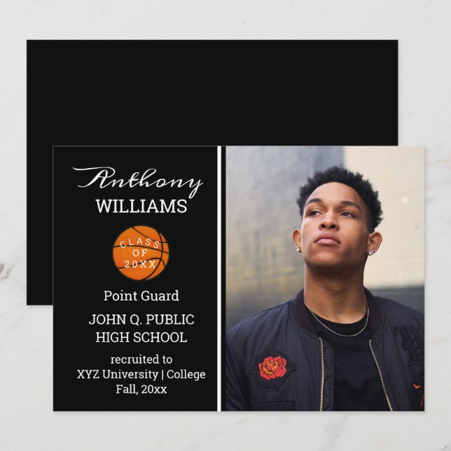 Basketball Player Photo Graduation Announcement (Front/Back)