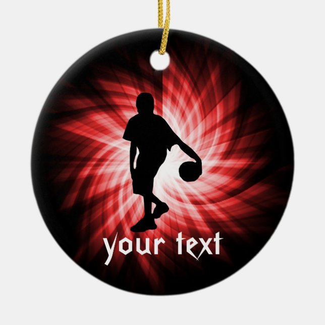 Basketball Player; Red Ceramic Tree Decoration (Front)