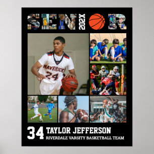 Basketball Player Senior Sports Team Photo Collage Poster