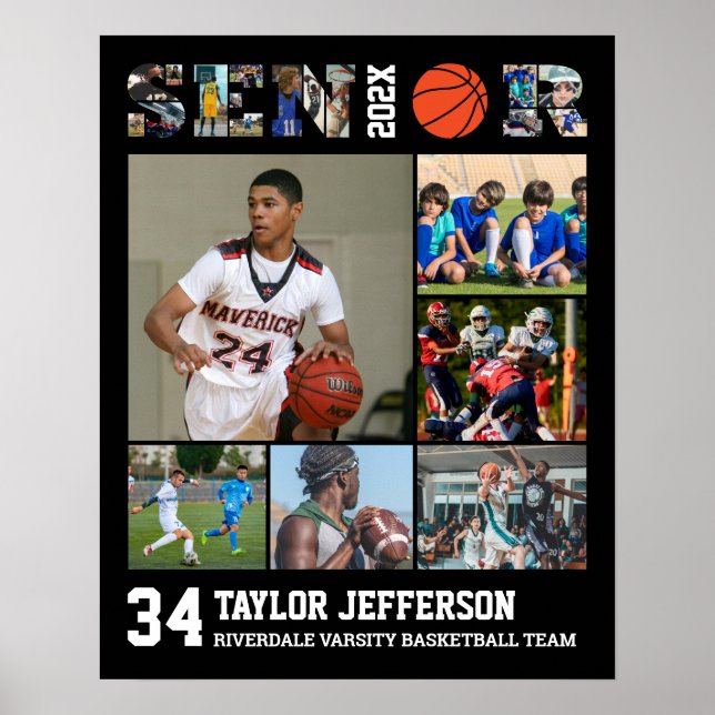 Basketball Player Senior Sports Team Photo Collage Poster (Front)