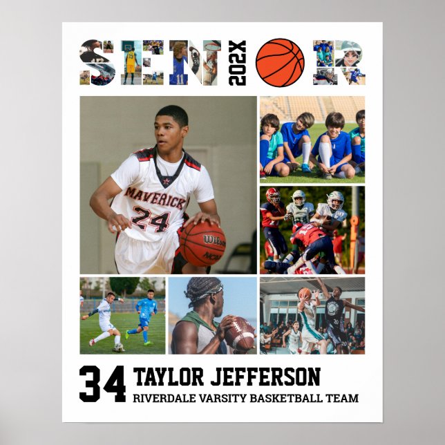 Basketball Player Senior Sports Team Photo Collage Poster (Front)