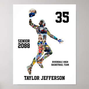 Basketball Player Silhouette Sports Photo Collage Poster