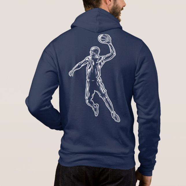 Basketball Player Slam Dunk Light Design Hoodie (Back)