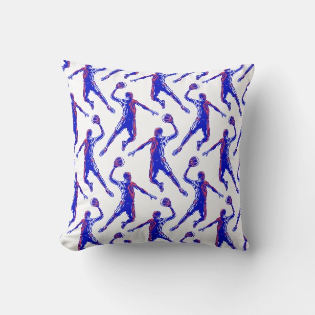 Basketball Player Slam Dunk, Red and Blue Design Cushion (Front)