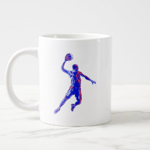 Basketball Player Slam Dunk, Red and Blue Design Large Coffee Mug