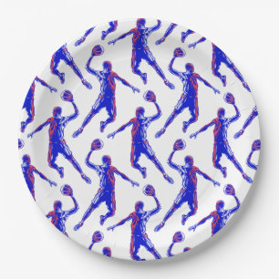 Basketball Player Slam Dunk, Red and Blue Design Paper Plate