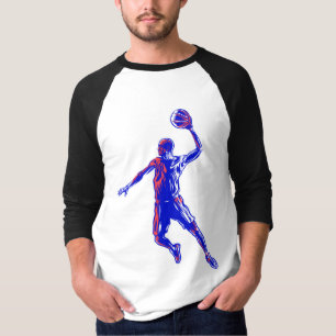 Basketball Player Slam Dunk, Red and Blue Design T-Shirt