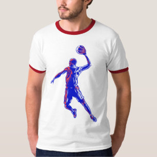 Basketball Player Slam Dunk, Red and Blue Design T-Shirt