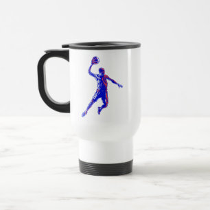 Basketball Player Slam Dunk, Red and Blue Design Travel Mug