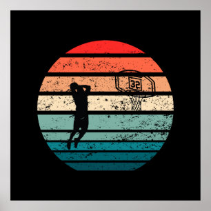 Basketball player slam dunk vintage retro sunset poster