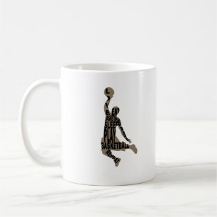 Basketball player slam dunk with full body text coffee mug