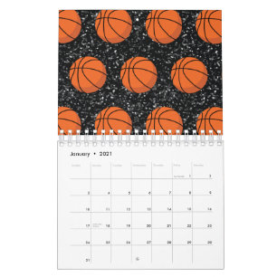 Basketball Player Sport Ball Elegant Black Glitter Calendar