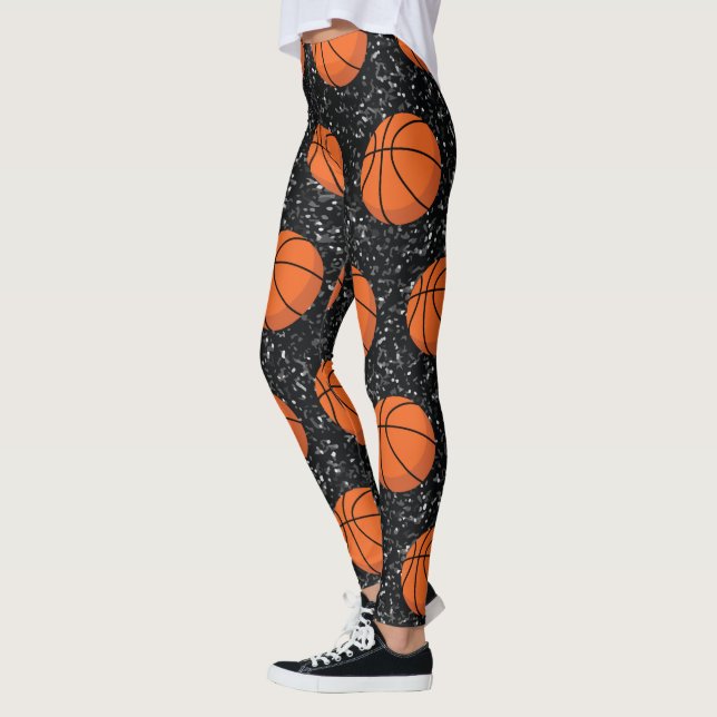 Basketball Player Sport Ball Elegant Black Glitter Leggings (Left)