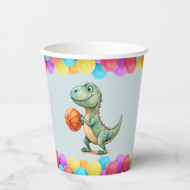 Basketball Player T-rex Birthday Paper Cups (Front)