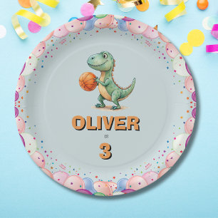 Basketball Player T-rex Birthday Paper Plate
