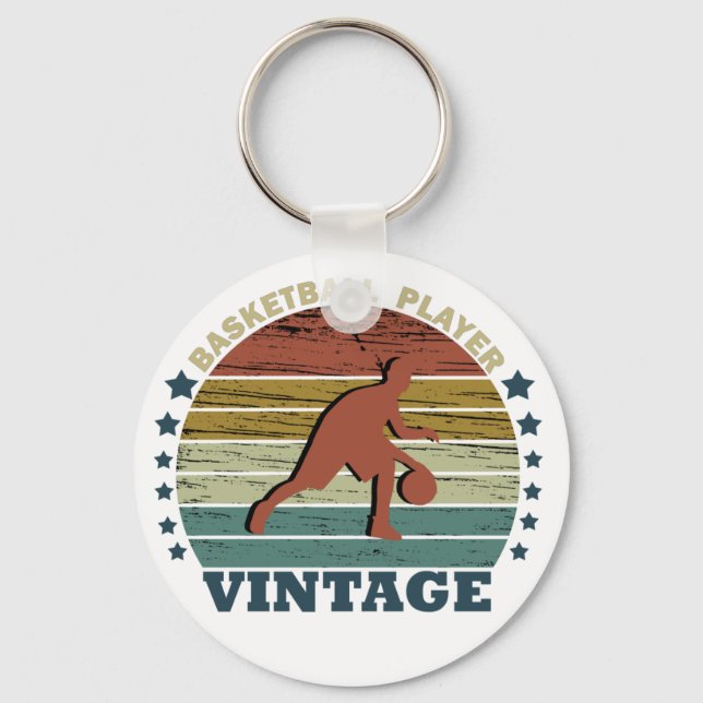 basketball player vintage sunset key ring (Front)