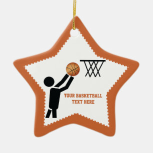Basketball player with ball star ceramic tree decoration