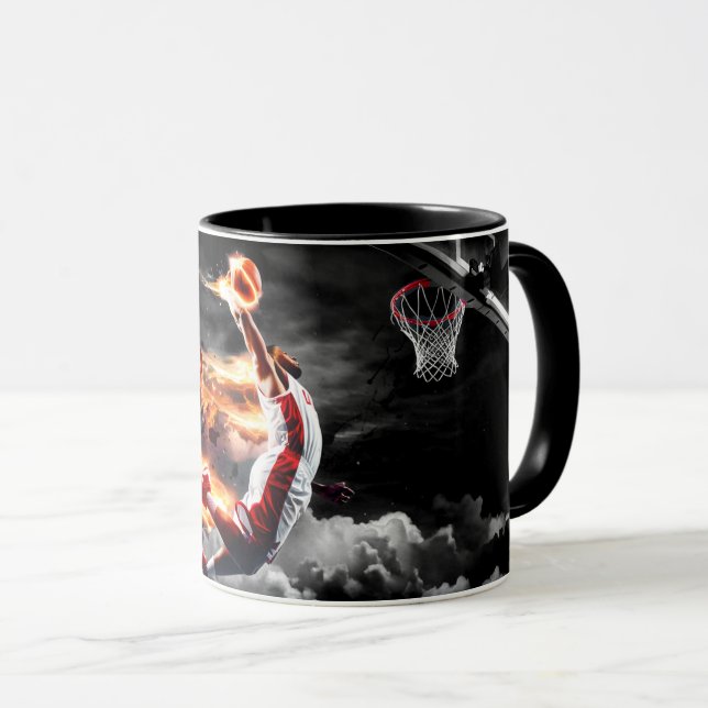 Basketball Player with on Fire Slam Dunk #5 Mug (Front Right)