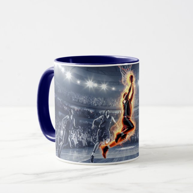 Basketball Player with on Fire Slam Dunk Mug (Front Left)