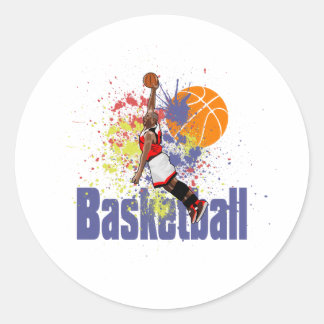 Basketball Player With Paint Splashes Classic Round Sticker