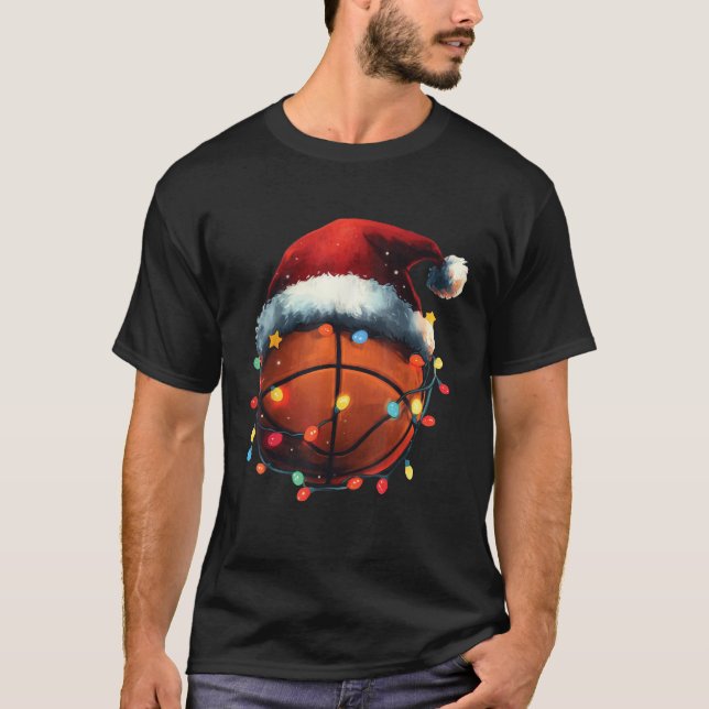 Basketball Player Xmas Santa Hat Basketball Funny  T-Shirt (Front)