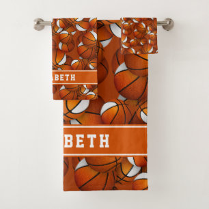 basketball players athletic girls name orange bath towel set