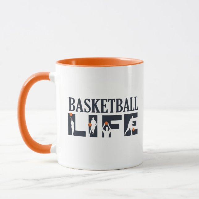Basketball players driblling with orange ball mug (Left)