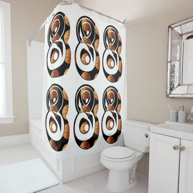 Basketball Players Number Eight With Basketballs,  Shower Curtain (In Situ)