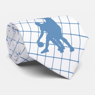 Basketball Players on Blue Check Necktie