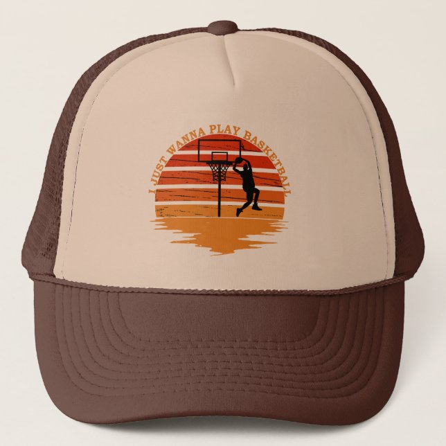 Basketball players vintage retro sunset style trucker hat (Front)