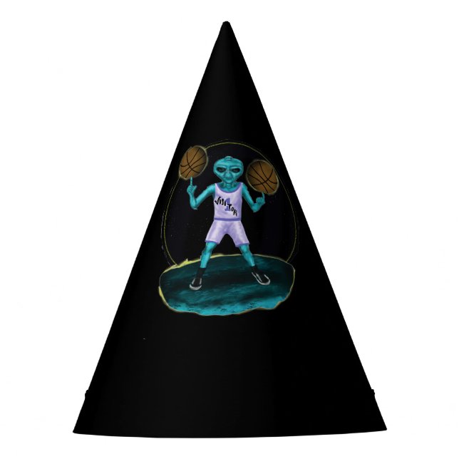 Basketball  Playing Space Alien  Party Hat (Front)