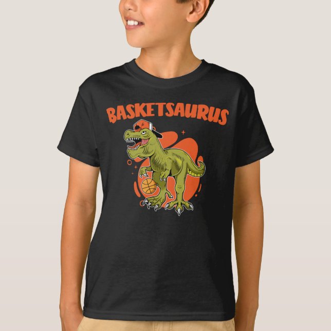 Basketball playing Trex Funny Dino Sport T-Shirt (Front)
