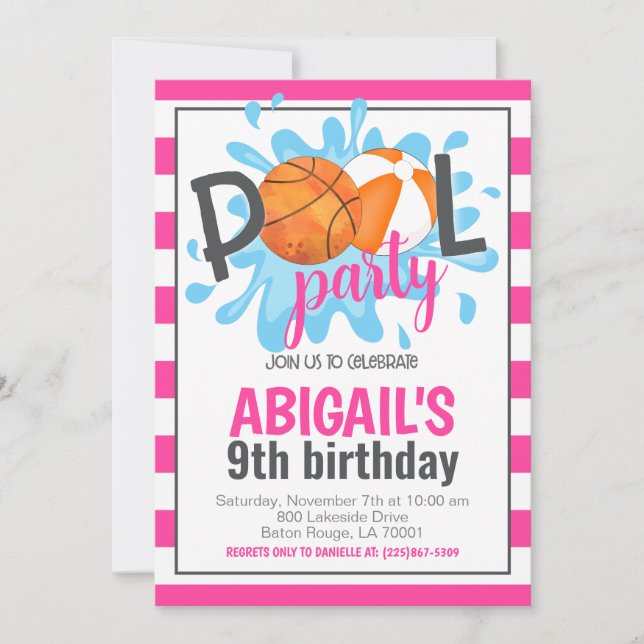 Basketball Pool Party Birthday Invitation (Front)