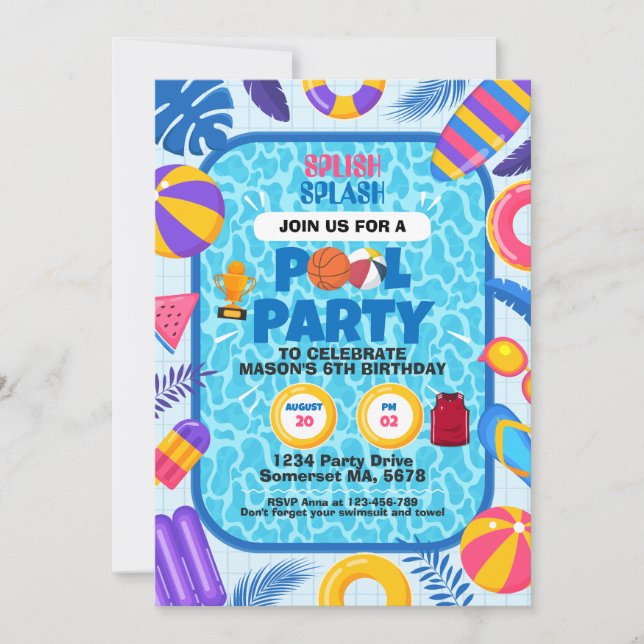 Basketball Pool Party Birthday Invitation (Front)