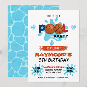 Basketball Pool Party Birthday  Invitation