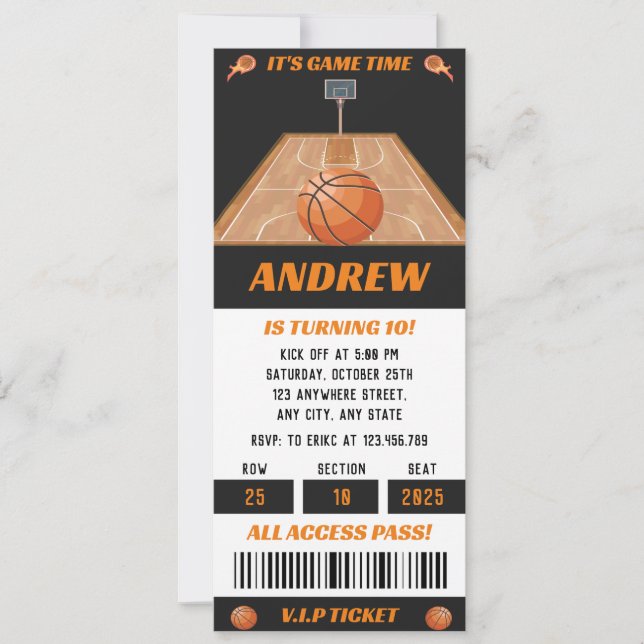 Basketball Pro Ball Birthday Party ticket Invitation (Front)
